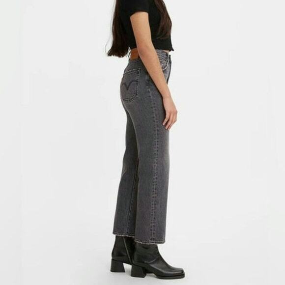 Levi's Ribcage Straight Leg Cropped Denim Jean Button Fly Ankle Gray Black 30 - Picture 5 of 16